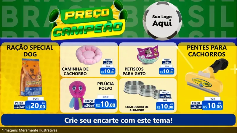 Modelo de TV para TV Horizontal com o tema Preço Campeão - Copa para Pet Shop