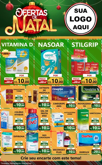 Modelo de Encarte para Encarte Grande com o tema Ofertas de Natal para Farmácia