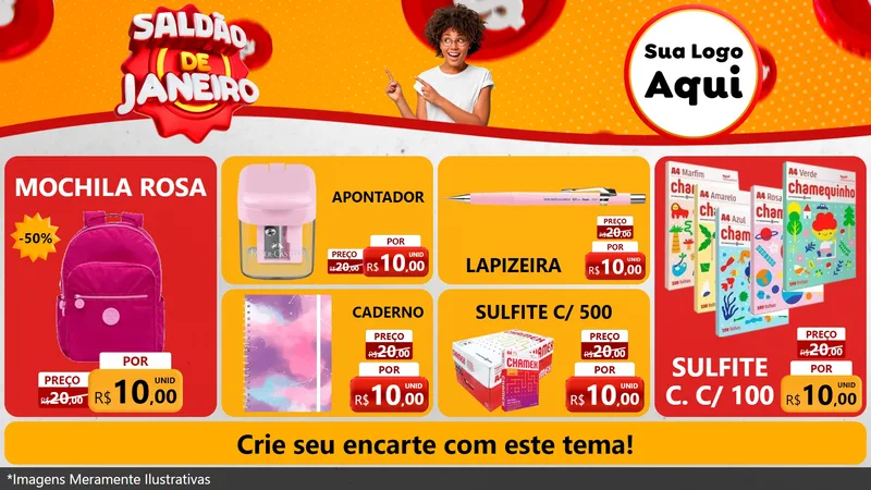 Modelo de TV para TV Horizontal com o tema Saldão de Janeiro para Papelaria