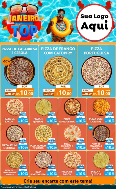 Modelo de Encarte para Encarte Grande com o tema Janeiro Top para Pizzaria