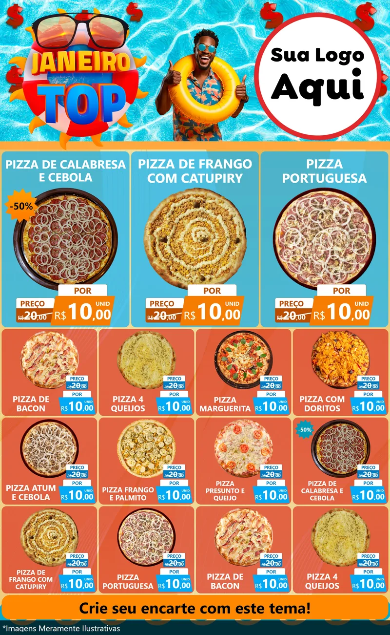 Modelo de Encarte para Encarte Grande com o tema Janeiro Top para Pizzaria
