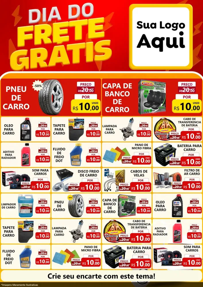 Modelo de Encarte para Encarte A4 Vertical com o tema Dia do Frete Grátis para Auto peças