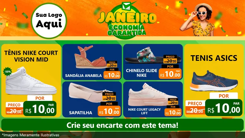 Modelo de TV para TV Horizontal com o tema Janeiro - Economia Garantida para Calçados