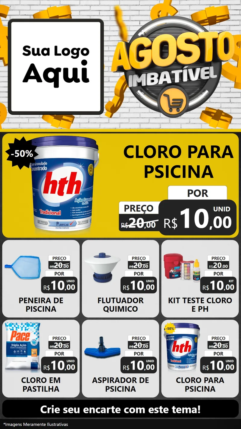 Modelo de Rede Social para Stories com o tema Agosto imbatível para Produtos para Piscina