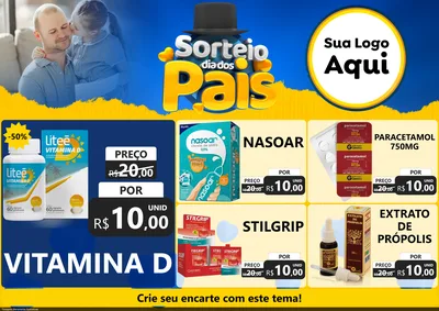 Modelo de Encarte para Encarte A4 Horizontal com o tema Sorteio Dia Dos Pais para Farmácia