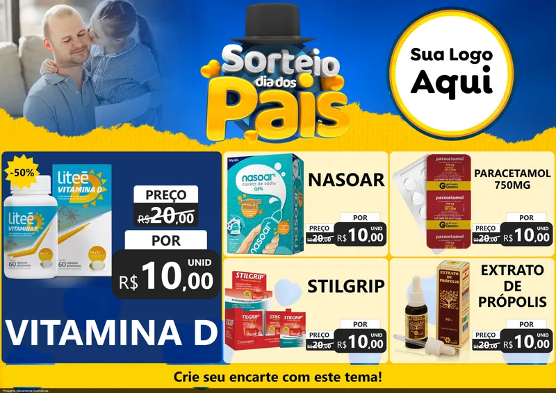 Modelo de Encarte para Encarte A4 Horizontal com o tema Sorteio Dia Dos Pais para Farmácia