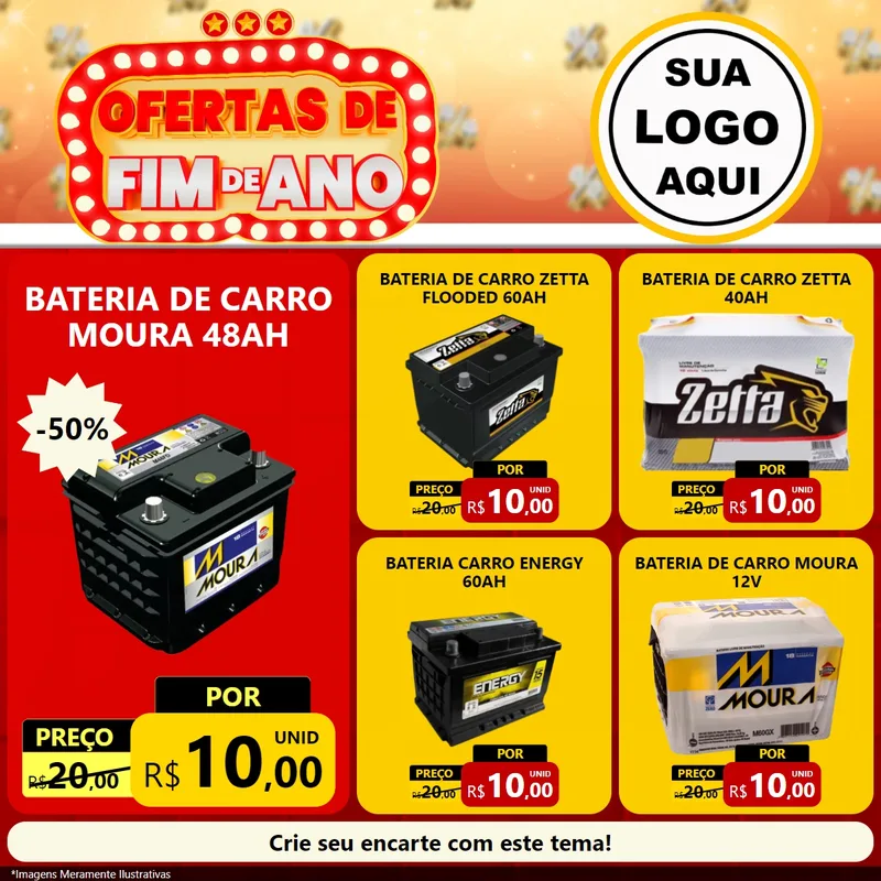 Modelo de Rede Social para Feed Facebook com o tema Ofertas de Fim de Ano para Baterias Elétricas