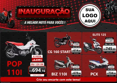 Modelo de Encarte para Encarte A4 Horizontal com o tema Inauguração - A Melhor Moto Para Vocês! para Concessionaria de Motos