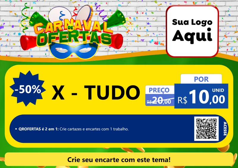 Modelo de Cartaz para Cartaz A4 Horizontal com o tema Carnaval de Ofertas para Hamburgueria