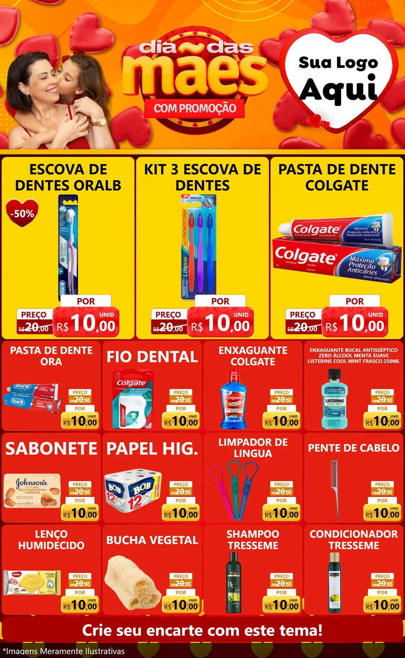 Modelo de Encarte para Encarte Grande com o tema Dia das Mães com Promoção para Higiene Pessoal