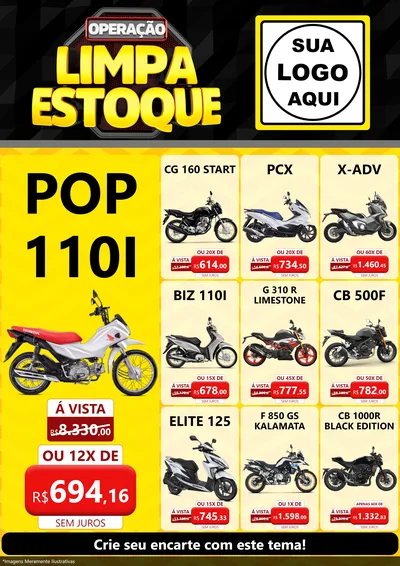 Modelo de Encarte para Encarte A4 Vertical com o tema Operação Limpa Estoque para Concessionaria de Motos