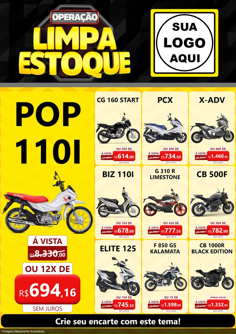 Modelo de Encarte para Encarte A4 Vertical com o tema Operação Limpa Estoque para Concessionaria de Motos