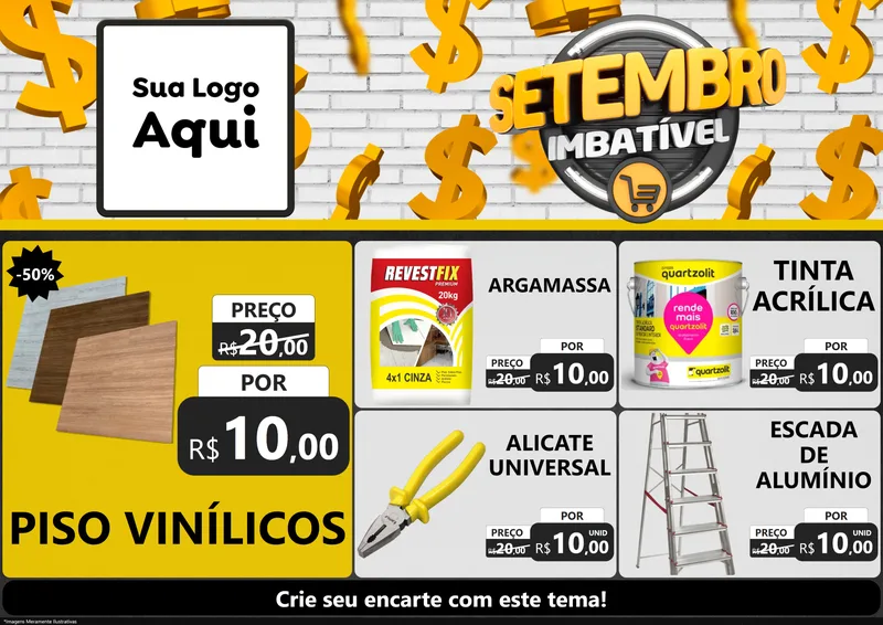 Modelo de Encarte para Encarte A4 Horizontal com o tema Setembro Imbatível para Material para Construção