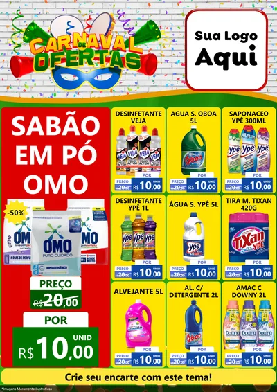 Modelo de Encarte para Encarte A4 Vertical com o tema Carnaval de Ofertas para Produtos de Limpeza