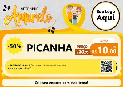 Modelo de Cartaz para Cartaz A4 Horizontal com o tema Setembro Amarelo para Açougue