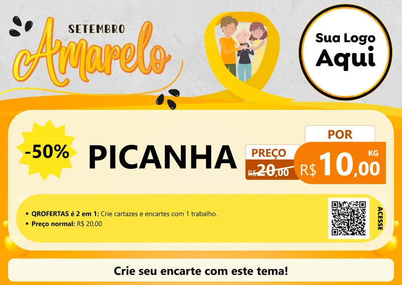 Modelo de Cartaz para Cartaz A4 Horizontal com o tema Setembro Amarelo para Açougue