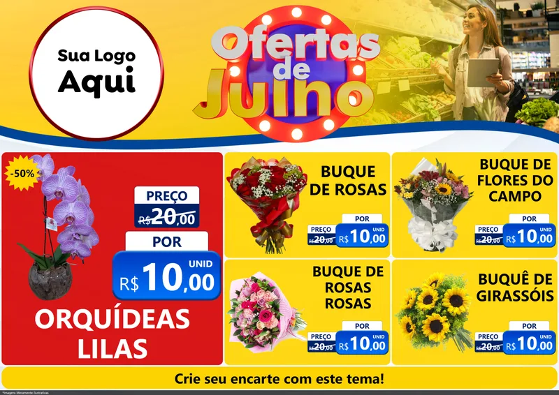 Modelo de Encarte para Encarte A4 Horizontal com o tema Ofertas de Julho para Floricultura e jardim