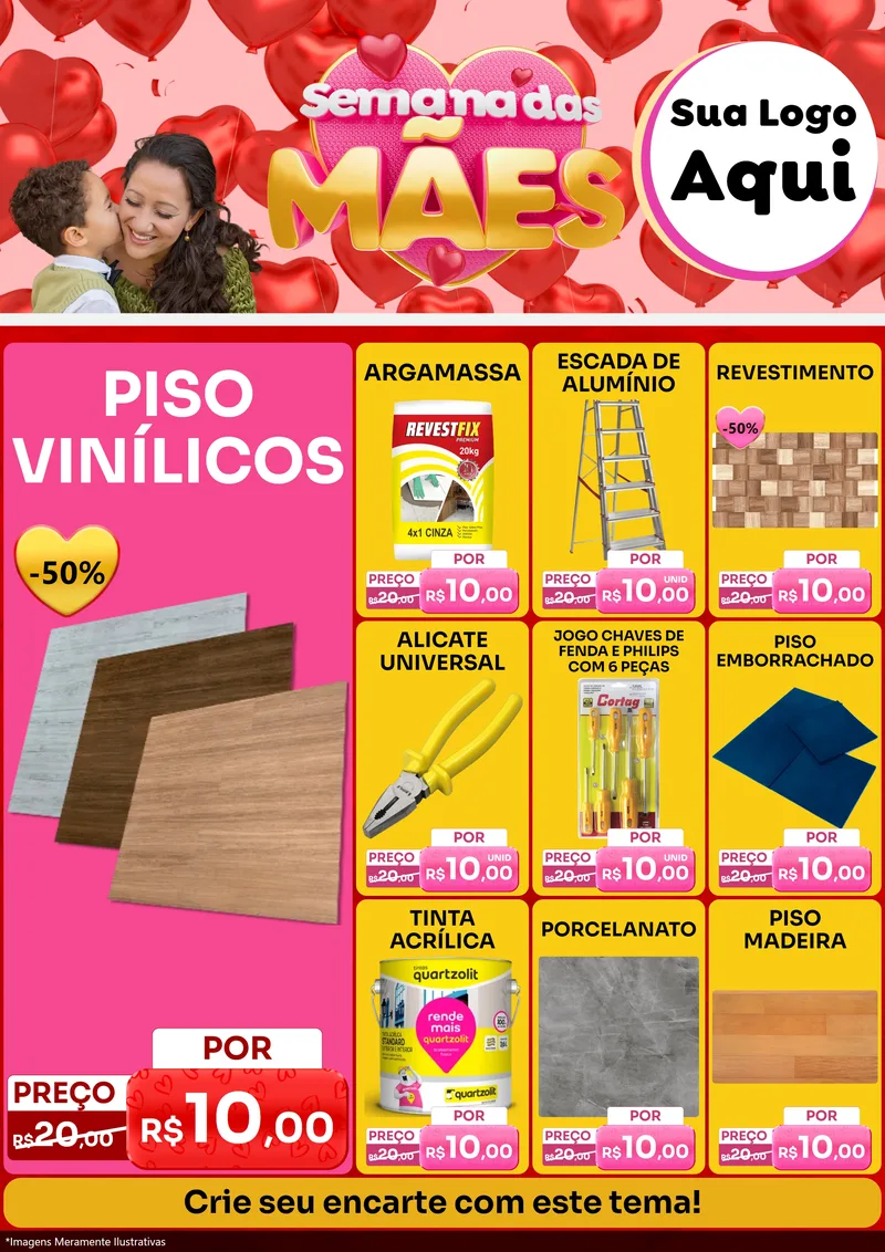 Modelo de Encarte para Encarte A4 Vertical com o tema Semana Das Mães para Material para Construção