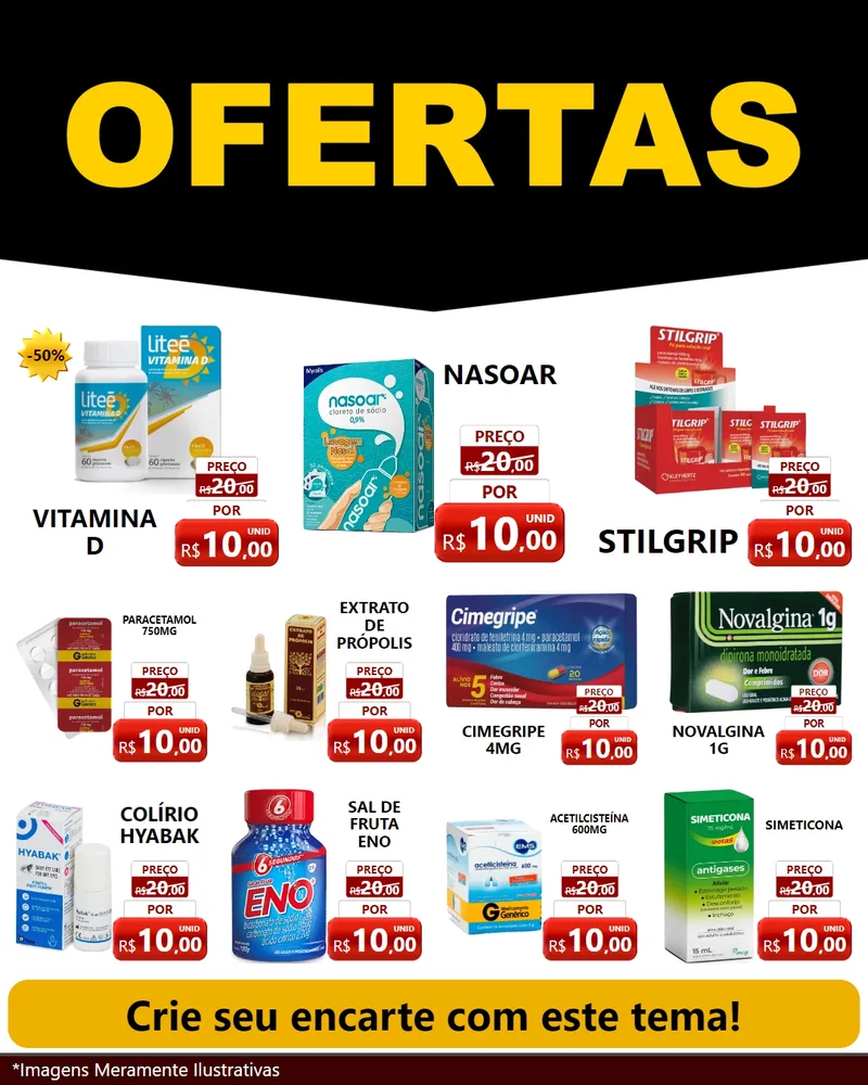 Modelo de Rede Social para Feed Instagram com o tema Ofertas Preto e Vermelho Cartaz para Farmácia