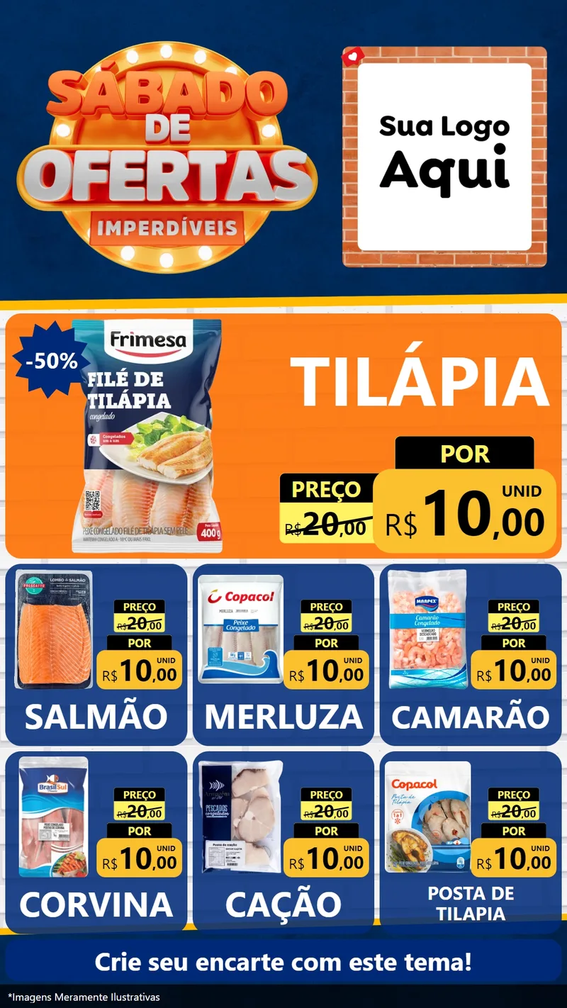 Modelo de Rede Social para Stories com o tema Sábado de Ofertas Imperdíveis para Peixaria