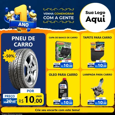 Modelo de Rede Social para Feed Facebook com o tema Um Ano de Aniversário para Auto peças