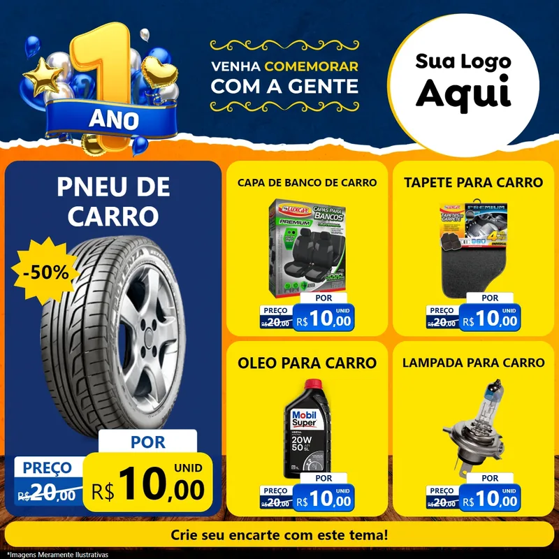 Modelo de Rede Social para Feed Facebook com o tema Um Ano de Aniversário para Auto peças