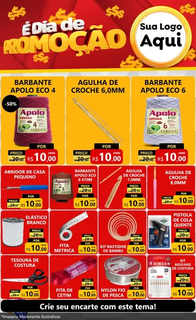 Modelo de Encarte para Encarte Grande com o tema É Dia De Promoção para Armarinho e Aviamentos