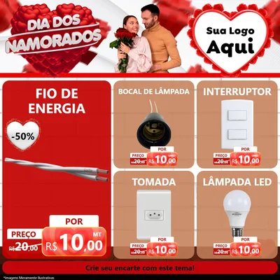 Modelo de Rede Social para Feed Facebook com o tema Dia dos Namorados para Materiais Elétricos