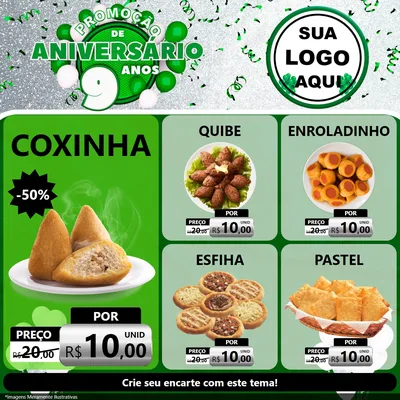 Modelo de Rede Social para Feed Facebook com o tema Promoção de Aniversário - 9 Anos para Salgadaria