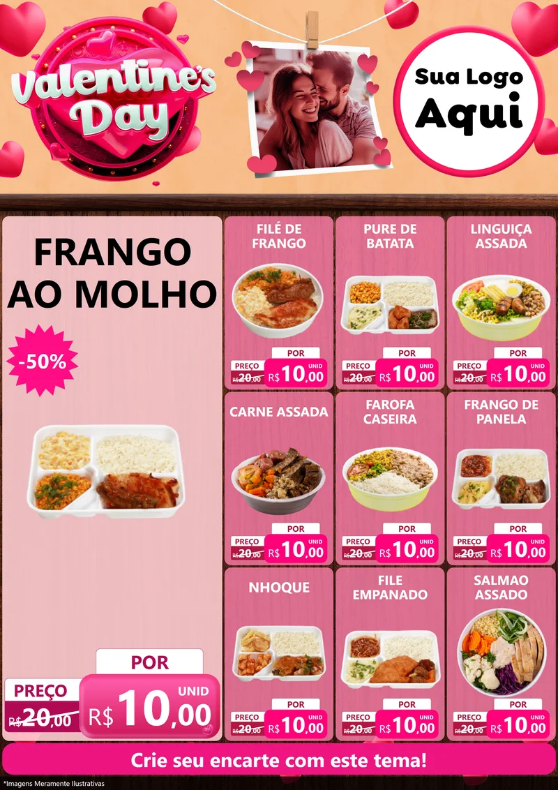 Modelo de Encarte para Encarte A4 Vertical com o tema Valentine's Day para Restaurante