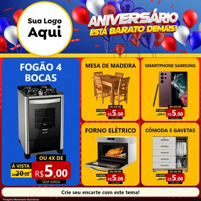 Modelo de Rede Social para Feed Facebook com o tema Aniversário para Móveis e Eletro