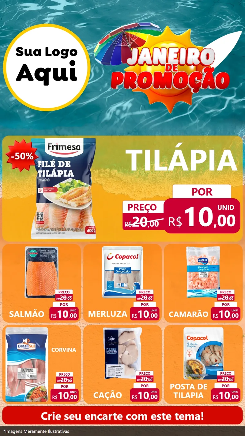 Modelo de Rede Social para Stories com o tema Janeiro de Promoção para Peixaria