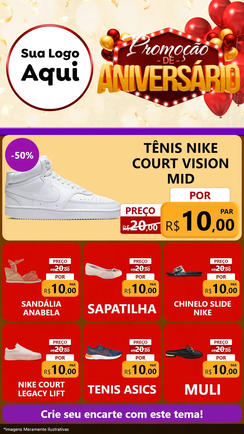 Modelo de Rede Social para Stories com o tema Promoção de Aniversário para Calçados