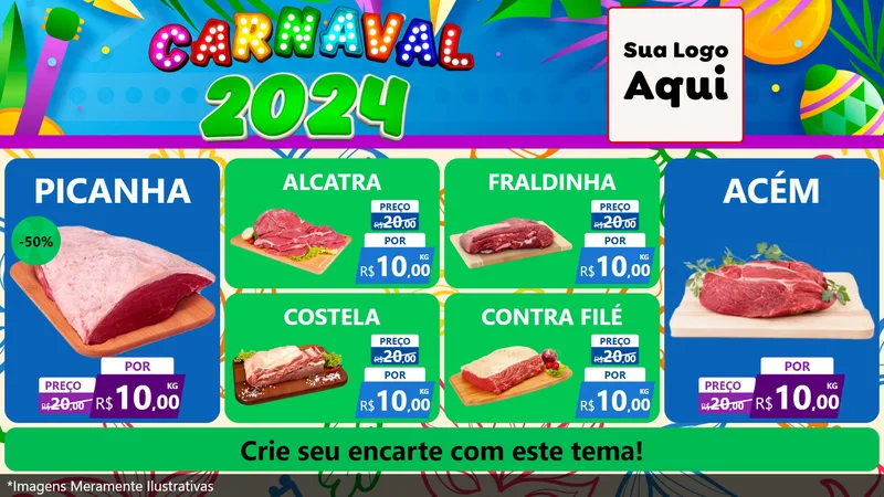 Modelo de TV para TV Horizontal com o tema Carnaval 2027 para Açougue