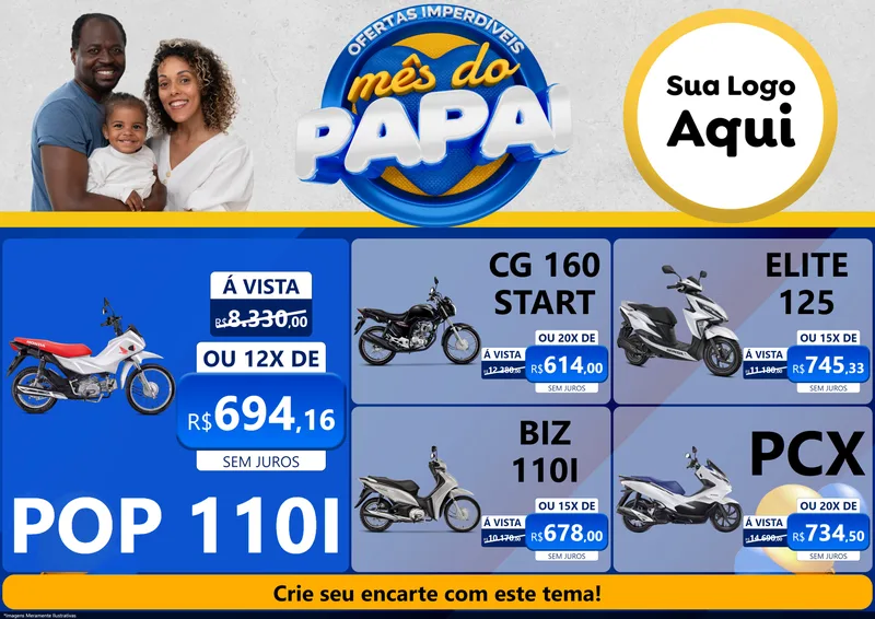 Modelo de Encarte para Encarte A4 Horizontal com o tema Ofertas Imperdíveis Mês Do Papai para Concessionaria de Motos