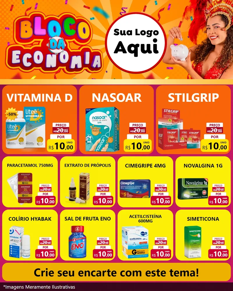 Modelo de Rede Social para Feed Instagram com o tema Bloco da Economia para Farmácia