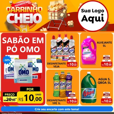 Modelo de Rede Social para Feed Facebook com o tema Promoção carrinho cheio para Produtos de Limpeza