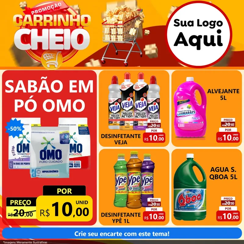 Modelo de Rede Social para Feed Facebook com o tema Promoção carrinho cheio para Produtos de Limpeza