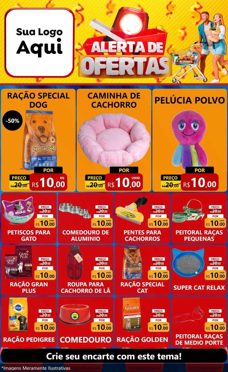 Modelo de Encarte para Encarte Grande com o tema Alerta de Ofertas para Pet Shop
