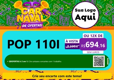 Modelo de Cartaz para Cartaz A4 Horizontal com o tema Carnaval de Ofertas para Concessionaria de Motos