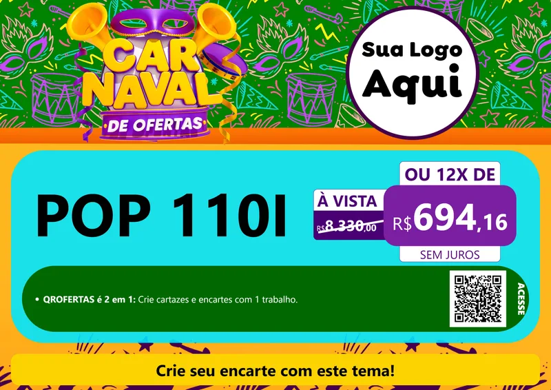Modelo de Cartaz para Cartaz A4 Horizontal com o tema Carnaval de Ofertas para Concessionaria de Motos