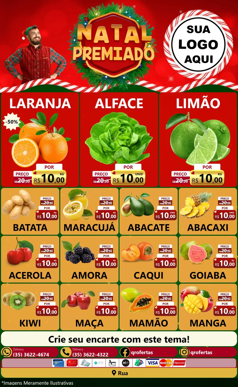 Modelo de Encarte para Encarte Grande com o tema Natal Premiado para Hortifrúti