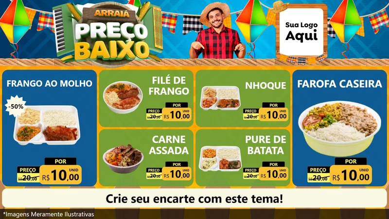Modelo de TV para TV Horizontal com o tema Arraiá de Preço Baixo - Junina para Restaurante