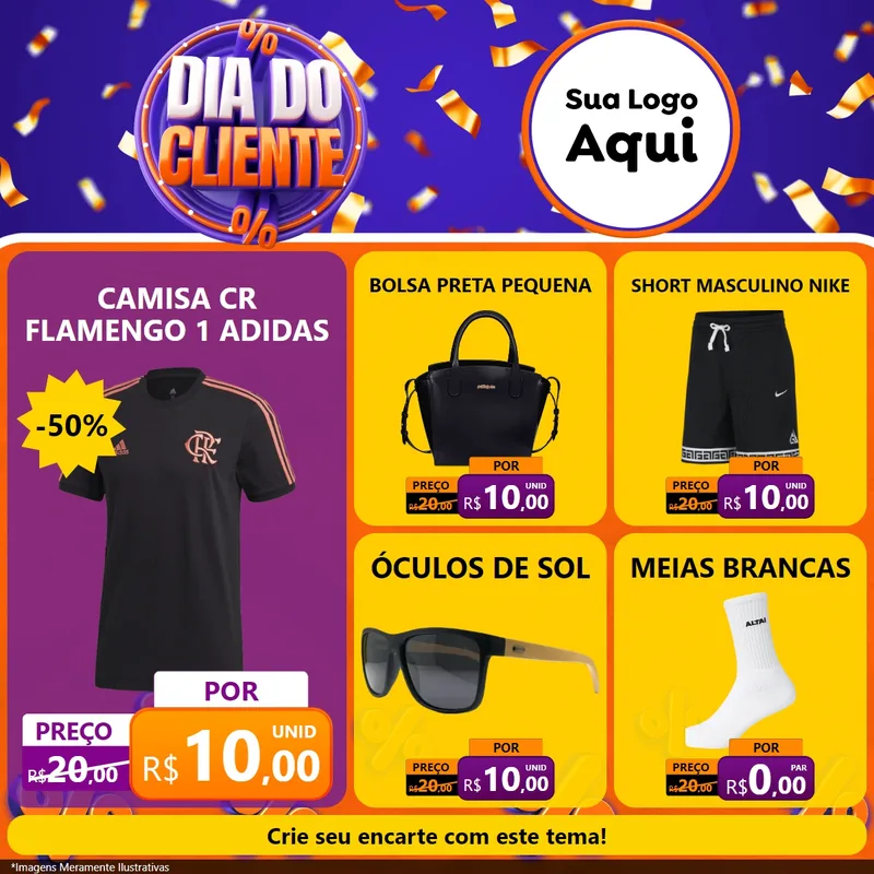 Modelo de Rede Social para Feed Facebook com o tema Dia do Cliente para Roupas e acessórios