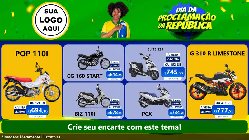 Modelo de TV para TV Horizontal com o tema Dia Da Proclamação Da República para Concessionaria de Motos