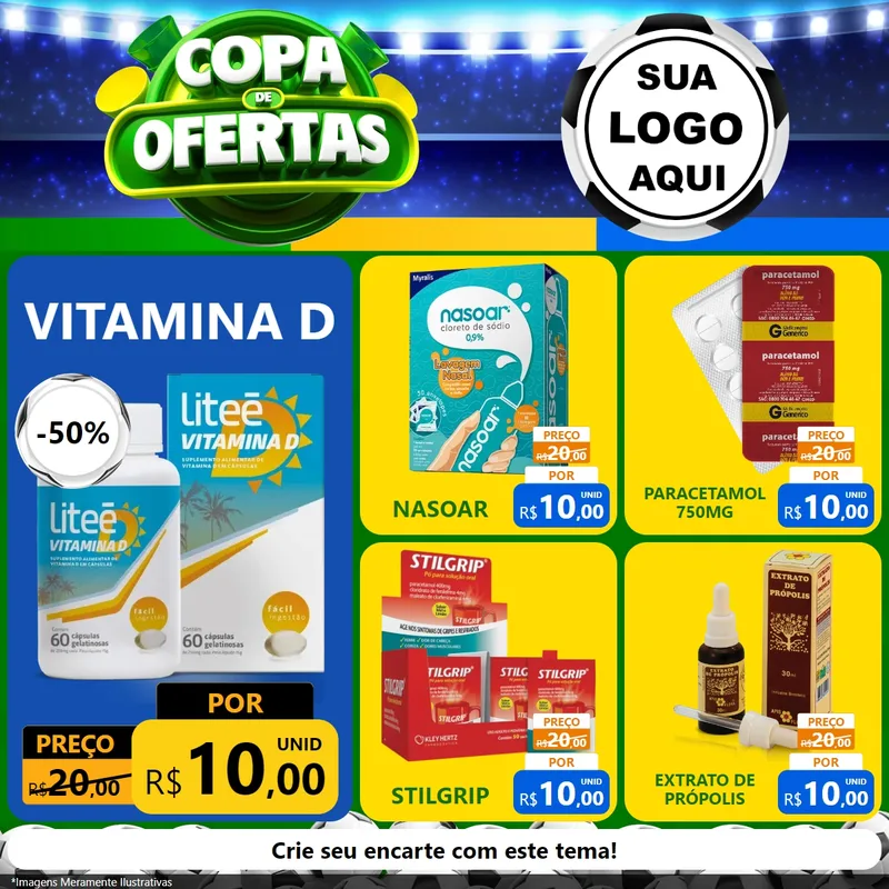 Modelo de Rede Social para Feed Facebook com o tema Copa de Ofertas para Farmácia