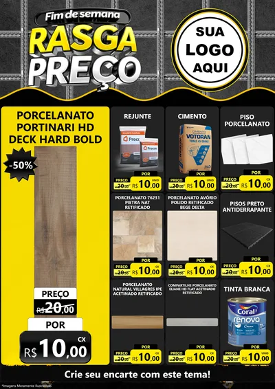 Modelo de Encarte para Encarte A4 Vertical com o tema Fim de Semana Rasga Preço para Pisos e revestimentos