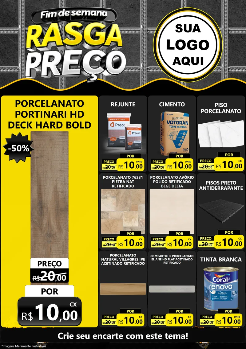 Modelo de Encarte para Encarte A4 Vertical com o tema Fim de Semana Rasga Preço para Pisos e revestimentos