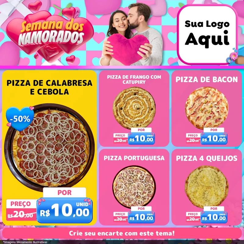 Modelo de Rede Social para Feed Facebook com o tema Semana dos Namorados para Pizzaria