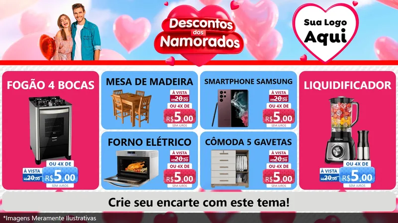 Modelo de TV para TV Horizontal com o tema Descontos dos Namorados para Móveis e Eletro